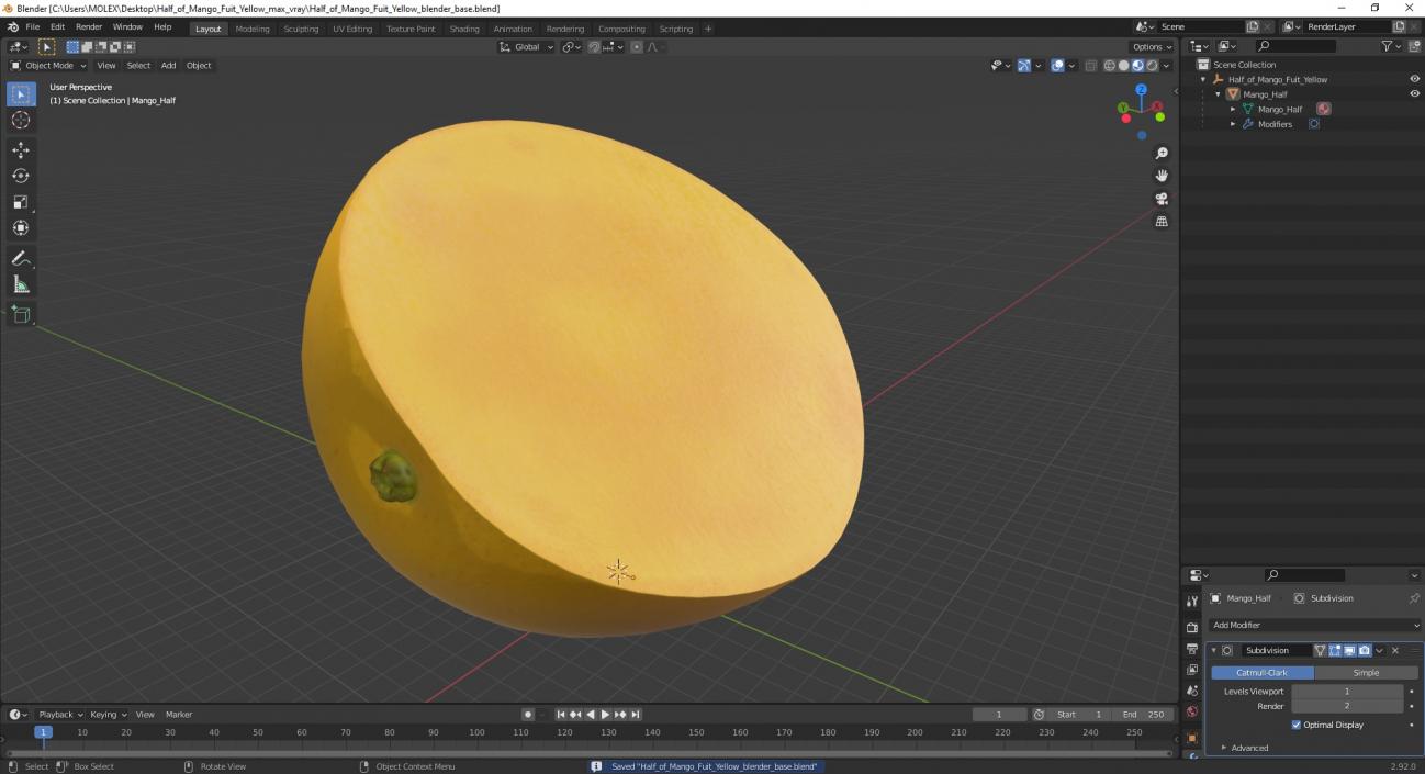 3D model Half of Mango Fuit Yellow