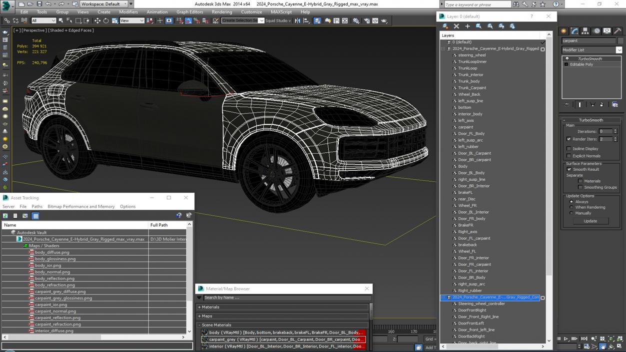 3D 2024 Porsche Cayenne E-Hybrid Gray Rigged