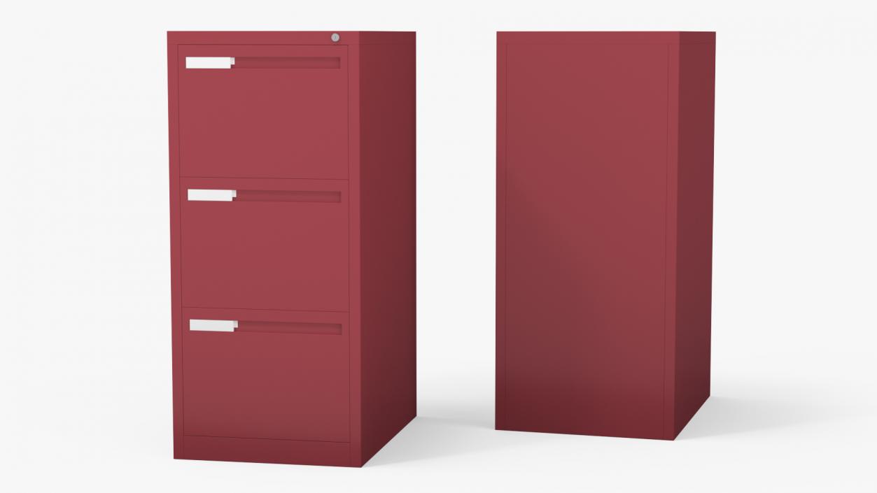 Filing Cabinet 3 Drawer Red 2 3D model