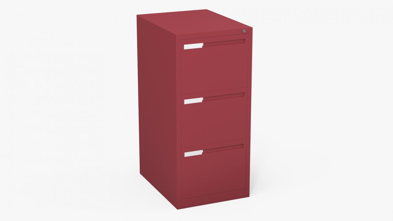 Filing Cabinet 3 Drawer Red 2 3D model