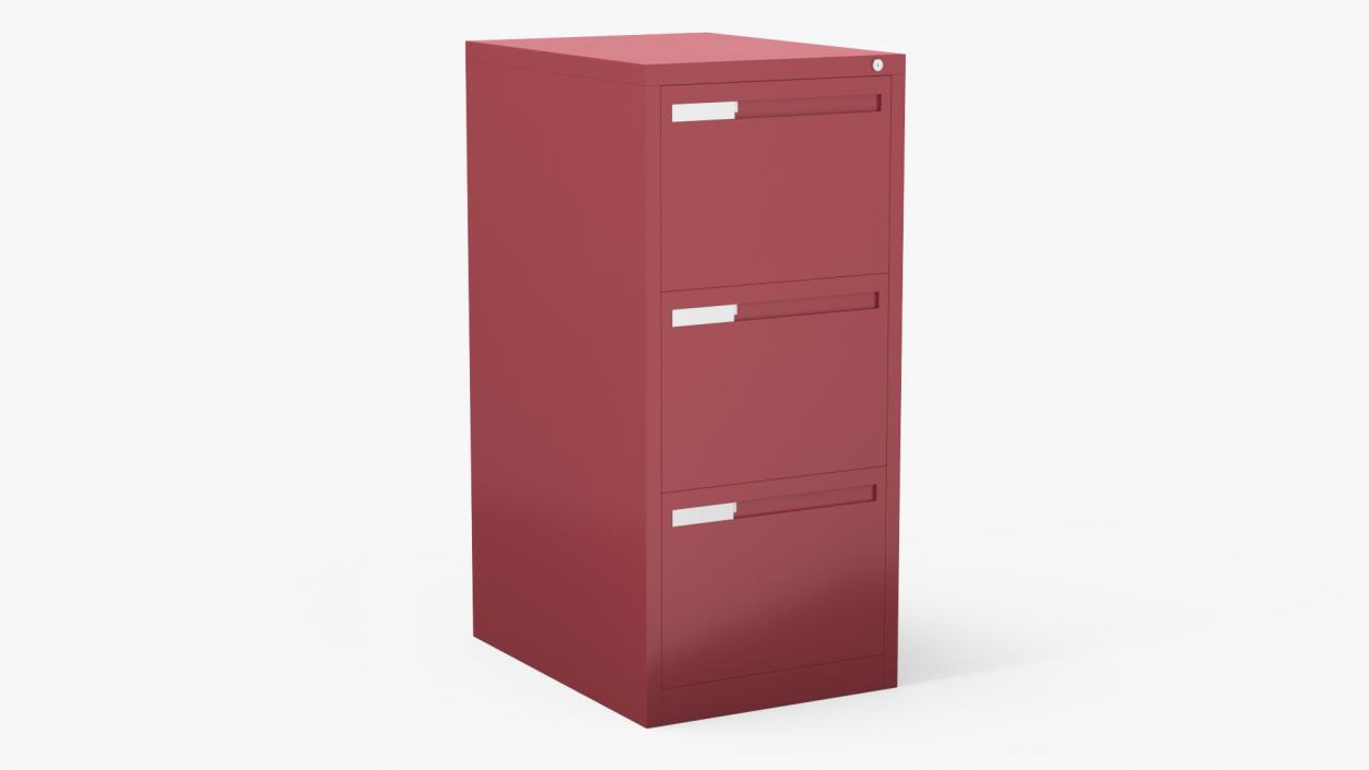 Filing Cabinet 3 Drawer Red 2 3D model