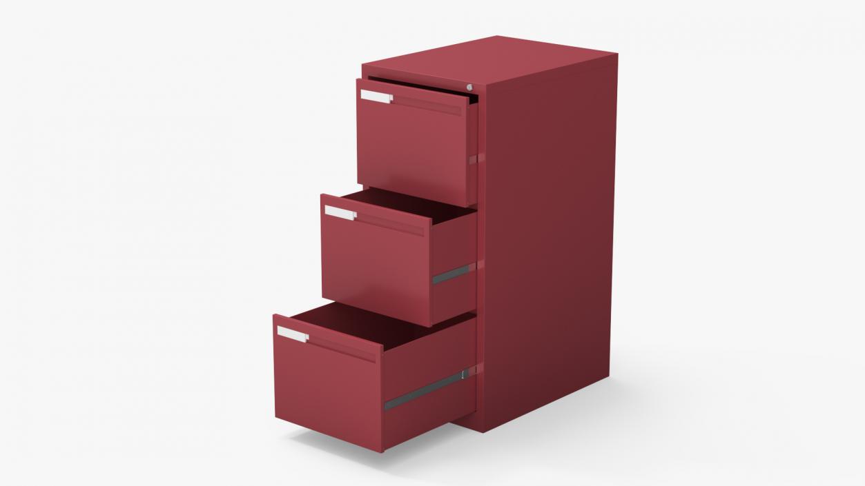 Filing Cabinet 3 Drawer Red 2 3D model