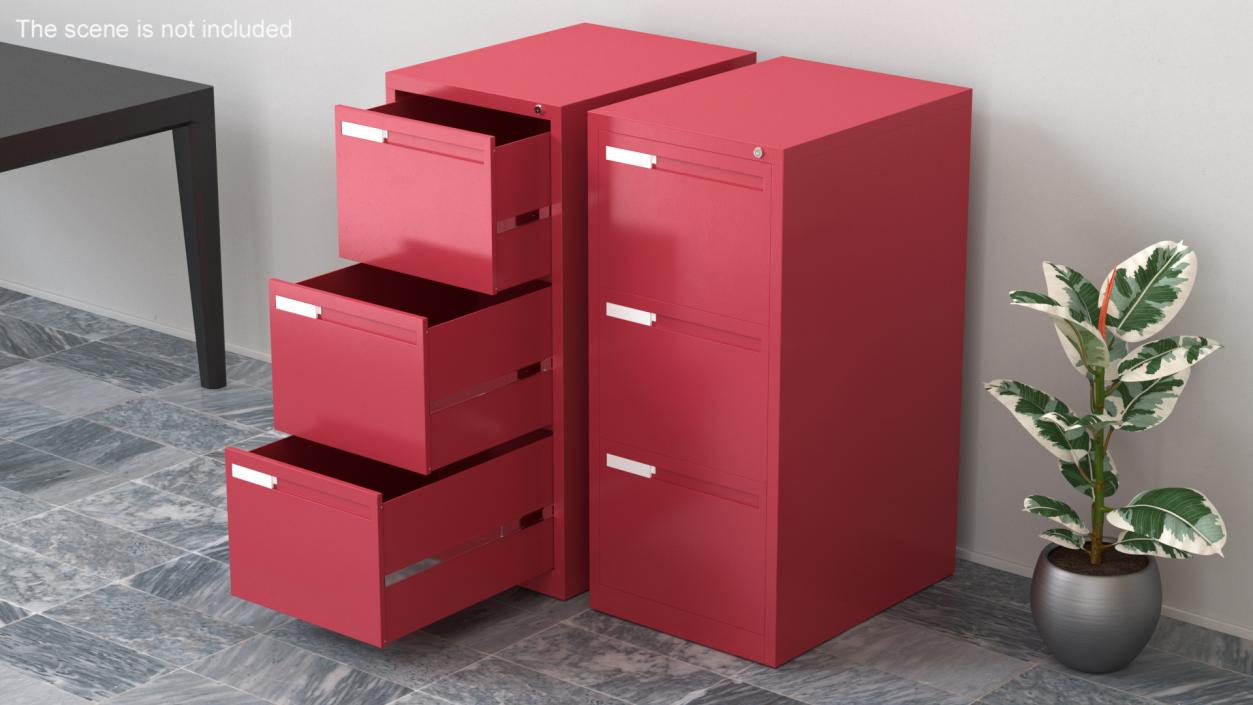 Filing Cabinet 3 Drawer Red 2 3D model