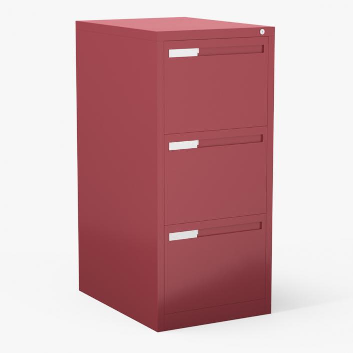 Filing Cabinet 3 Drawer Red 2 3D model