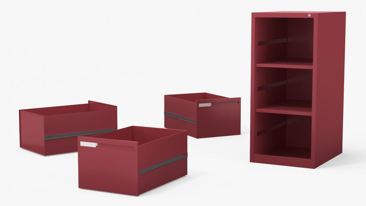 Filing Cabinet 3 Drawer Red 2 3D model