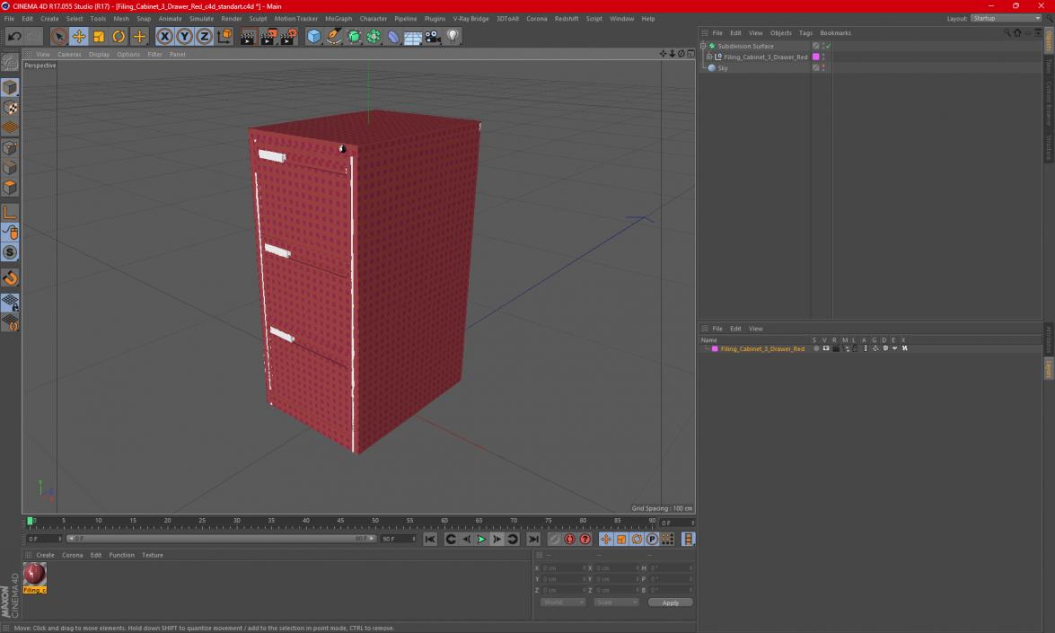 Filing Cabinet 3 Drawer Red 2 3D model