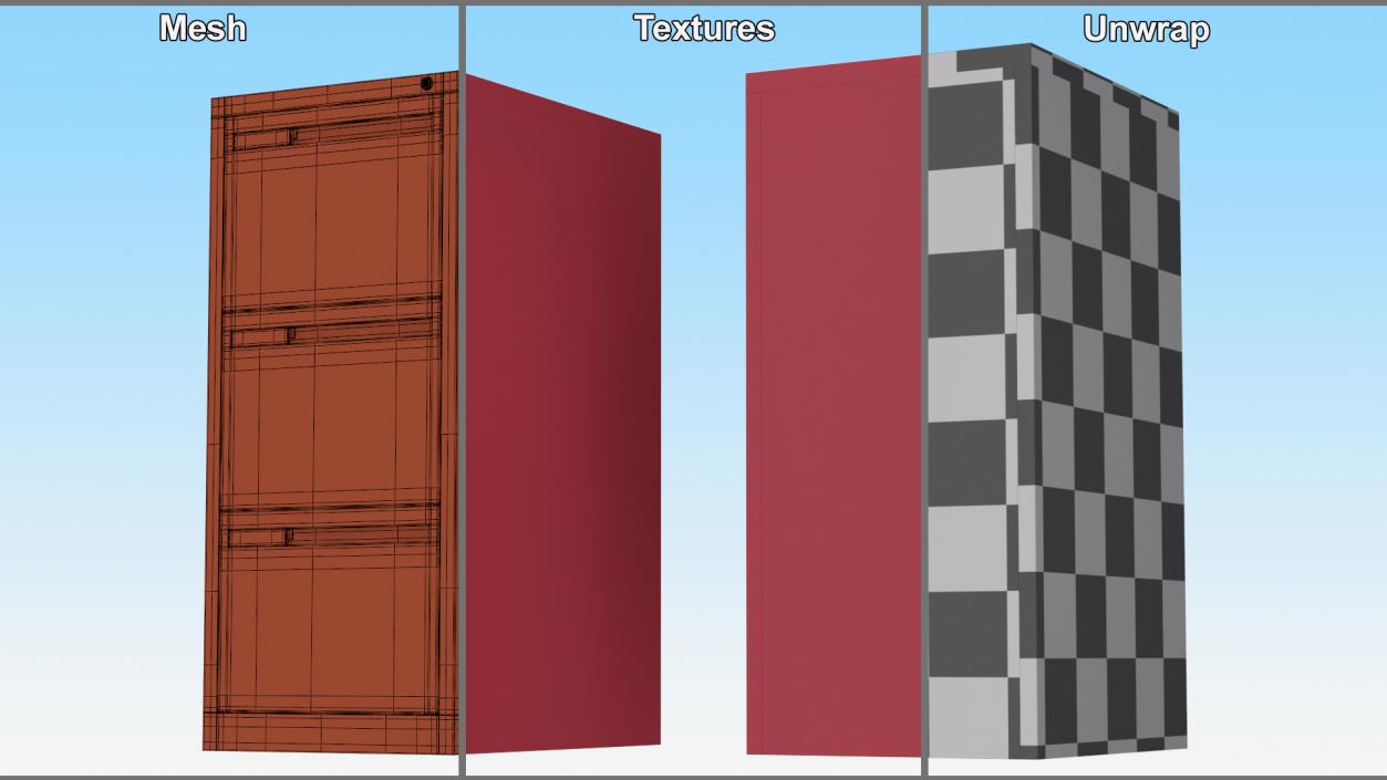 Filing Cabinet 3 Drawer Red 2 3D model