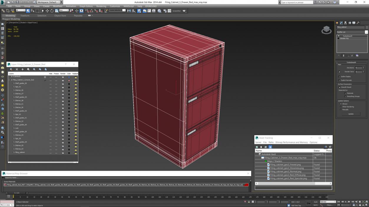 Filing Cabinet 3 Drawer Red 2 3D model