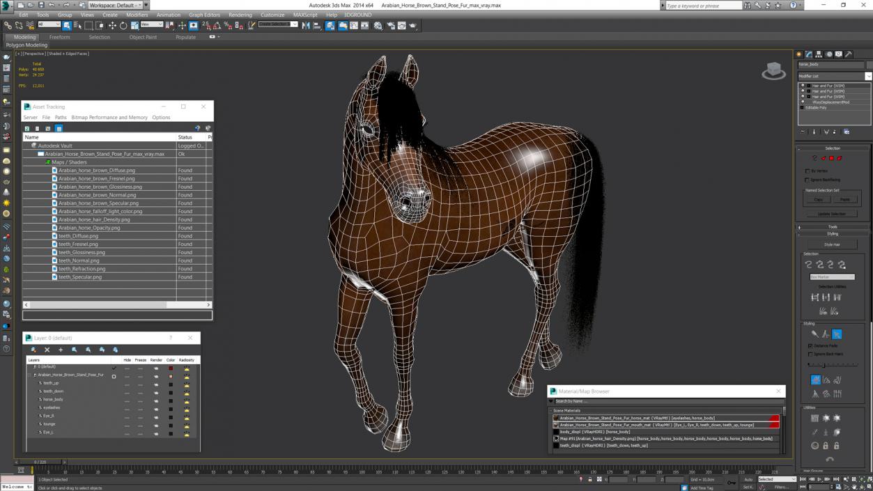 Arabian Horse Brown Stand Pose Fur 3D model