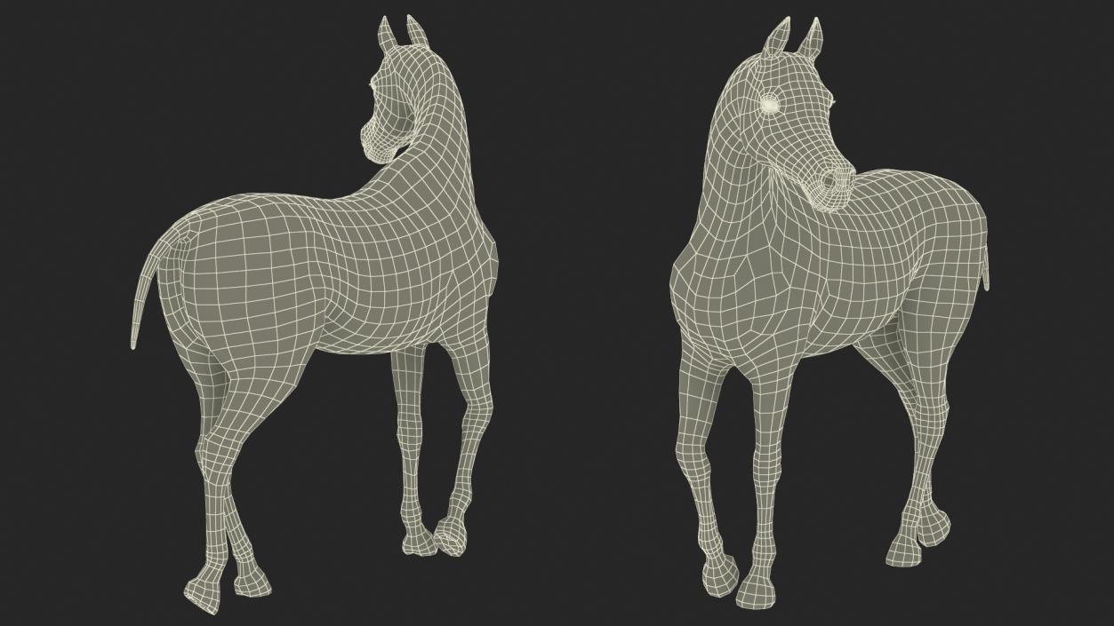 Arabian Horse Brown Stand Pose Fur 3D model