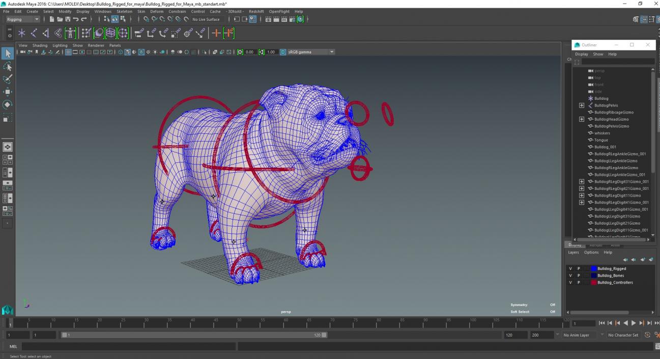 3D Bulldog Rigged for Maya model