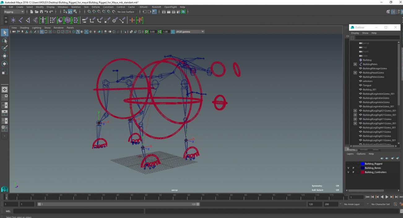 3D Bulldog Rigged for Maya model