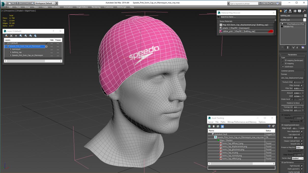 3D Speedo Pink Swim Cap on Mannequin model