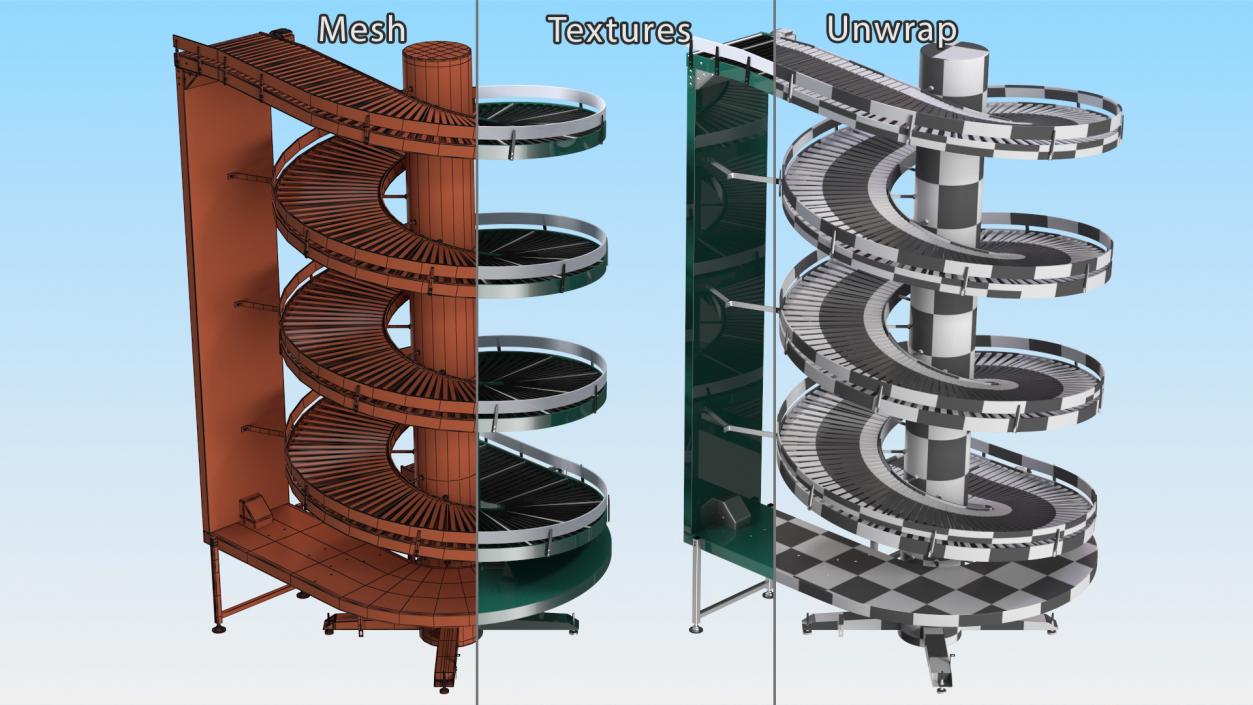 Slat Chain Spiral Conveyor Green 3D