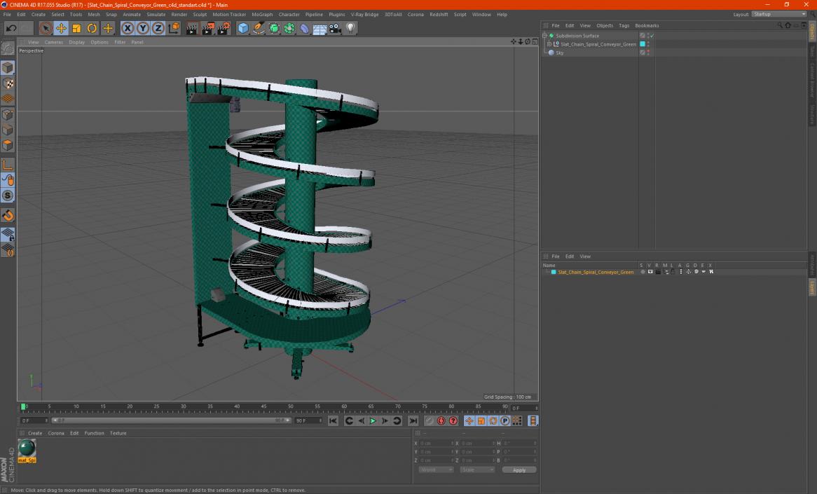 Slat Chain Spiral Conveyor Green 3D