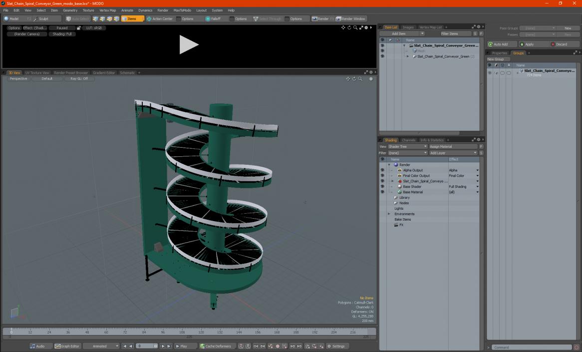 Slat Chain Spiral Conveyor Green 3D