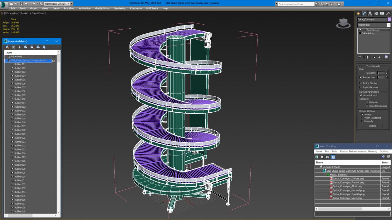 Slat Chain Spiral Conveyor Green 3D