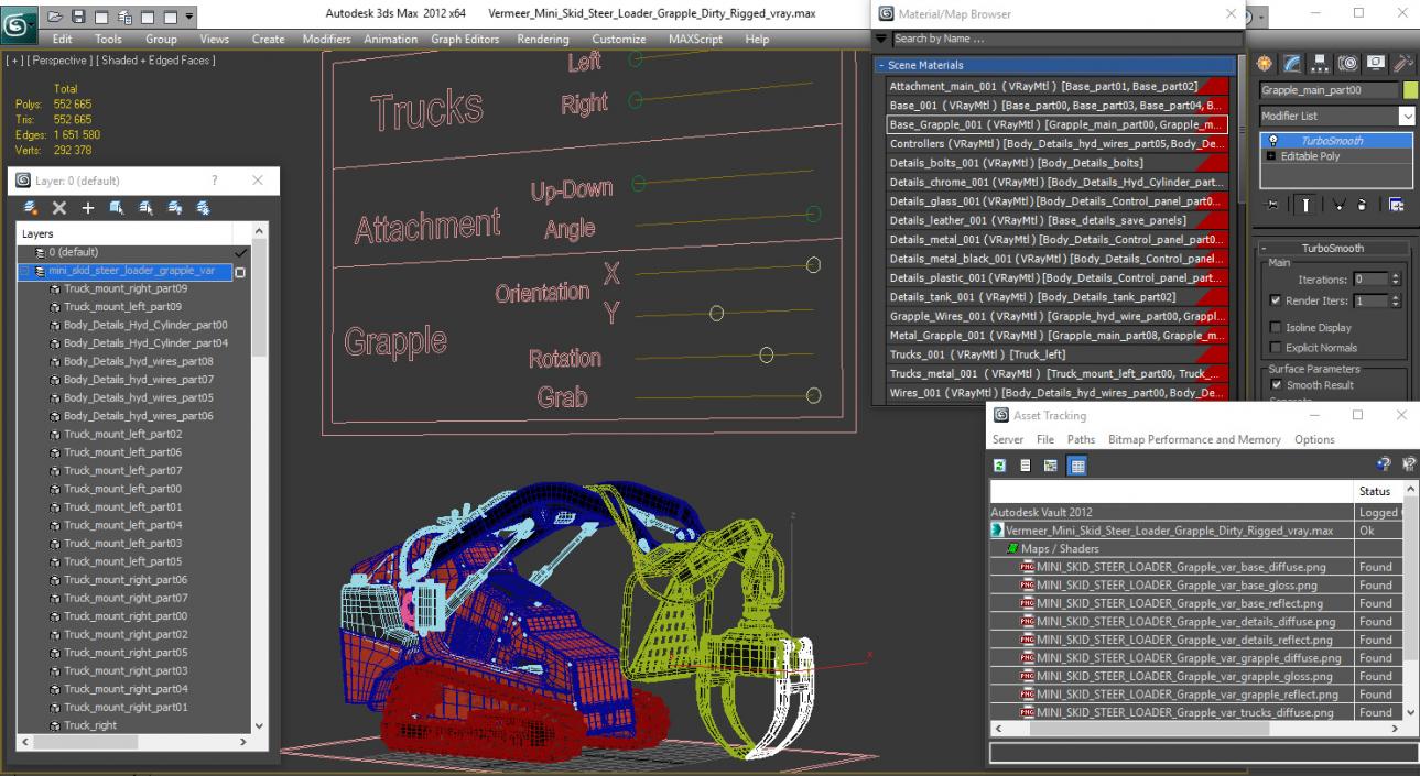 3D model Mini Skid Steer with Grapple Rigged