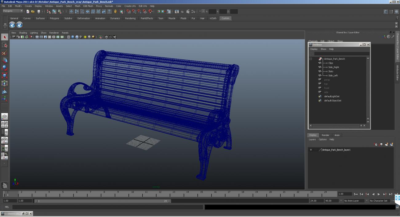 3D Antique Park Bench model