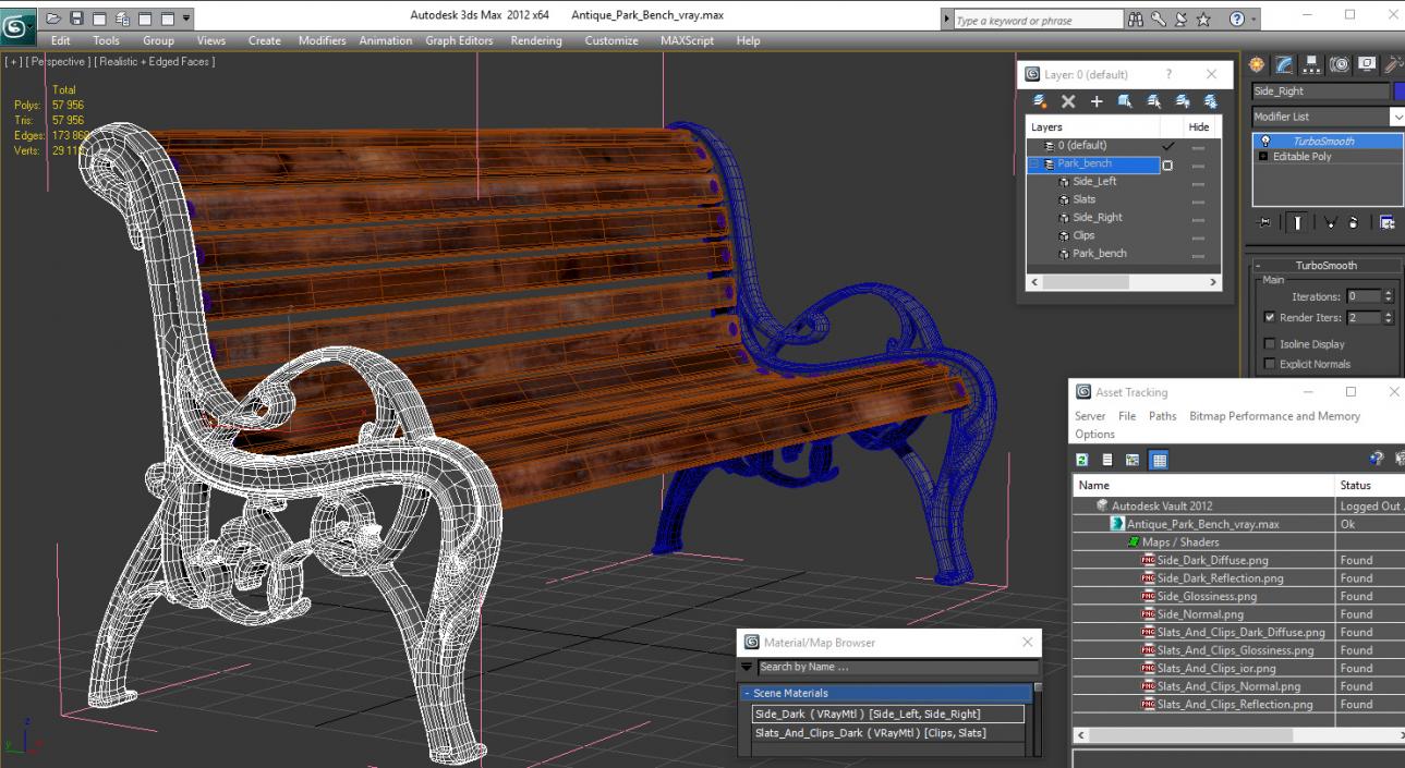 3D Antique Park Bench model