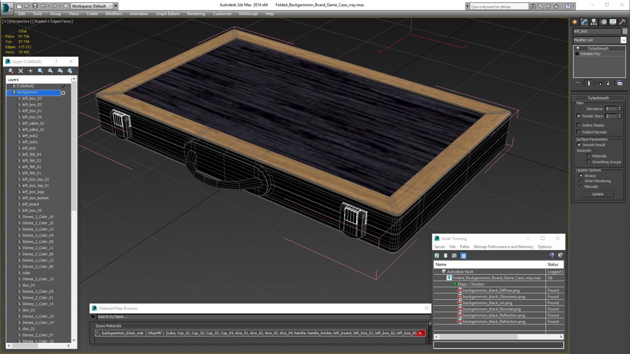 3D Folded Backgammon Board Game Case model