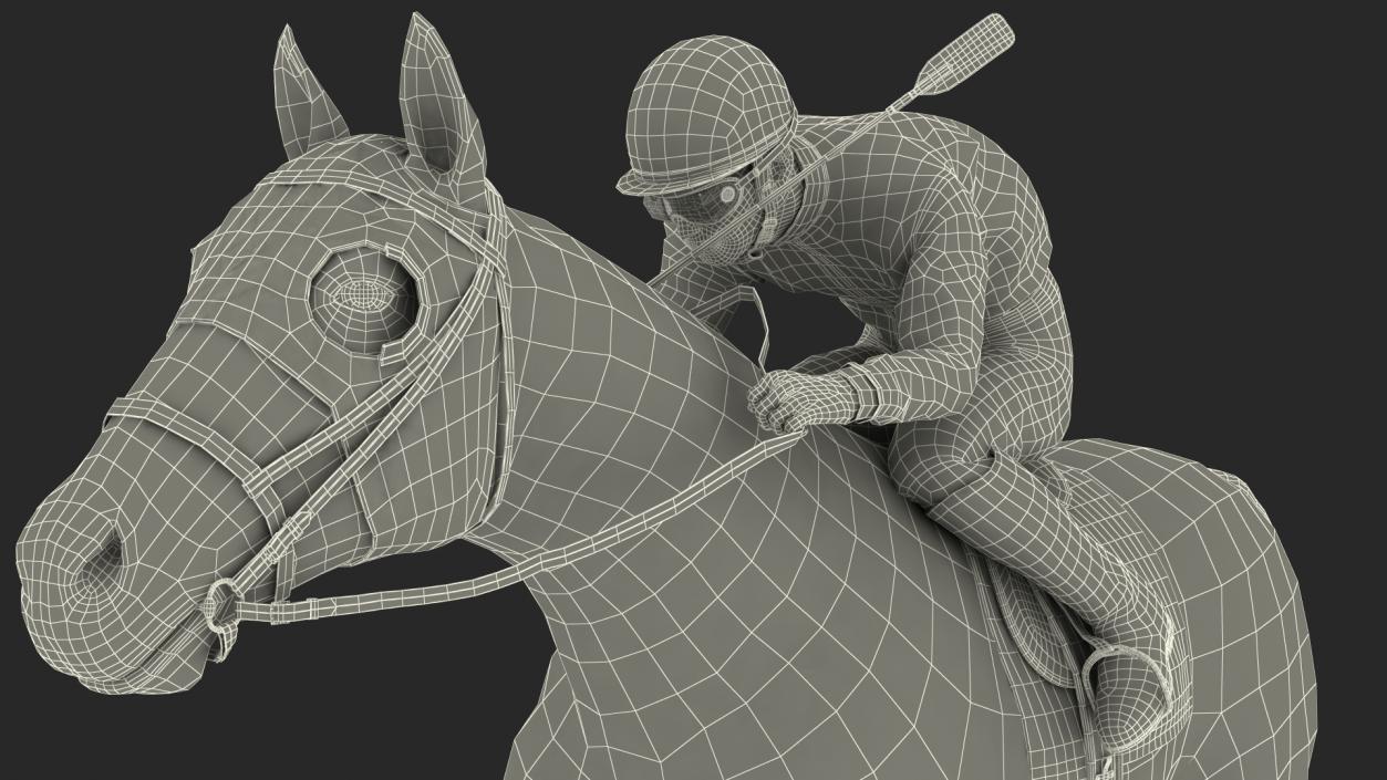 Bay Racing Horse with Jokey Running Fur 3D model