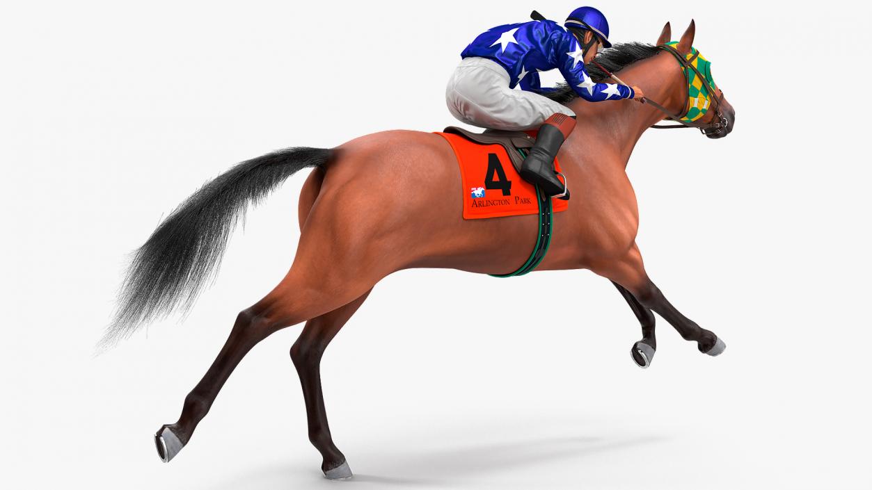 Bay Racing Horse with Jokey Running Fur 3D model