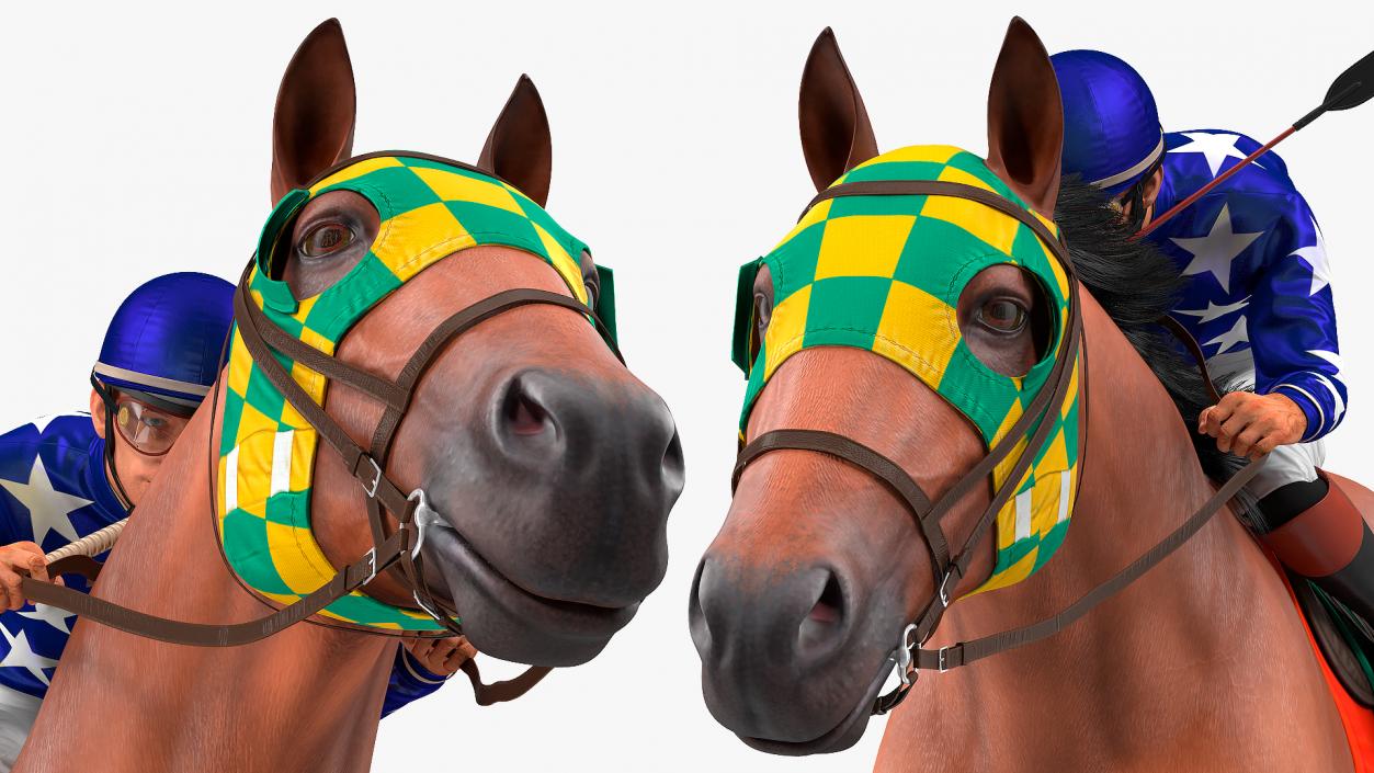 Bay Racing Horse with Jokey Running Fur 3D model