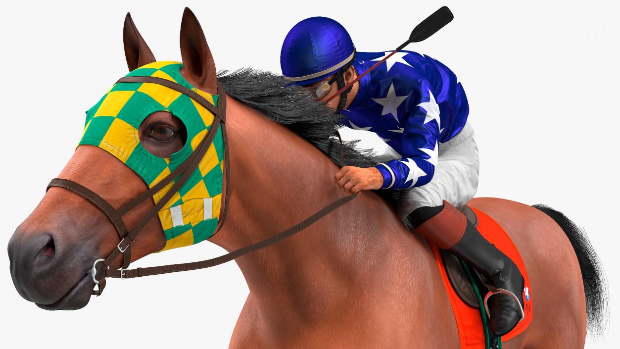 Bay Racing Horse with Jokey Running Fur 3D model