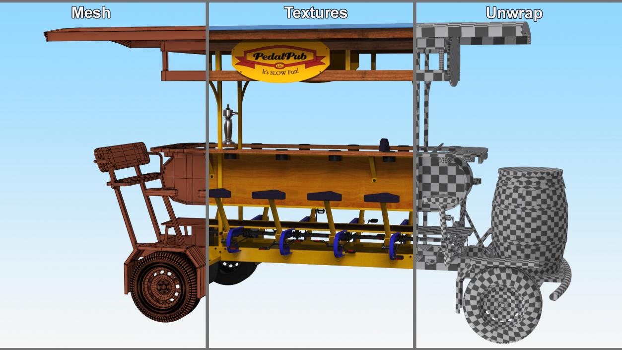 Pedal Pub Party Bike Rigged 3D