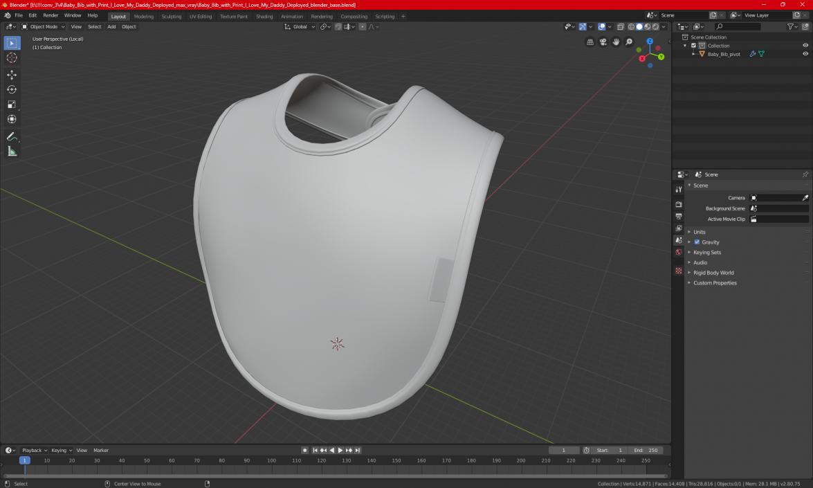 3D model Deployed Baby Bib I Love Mommy