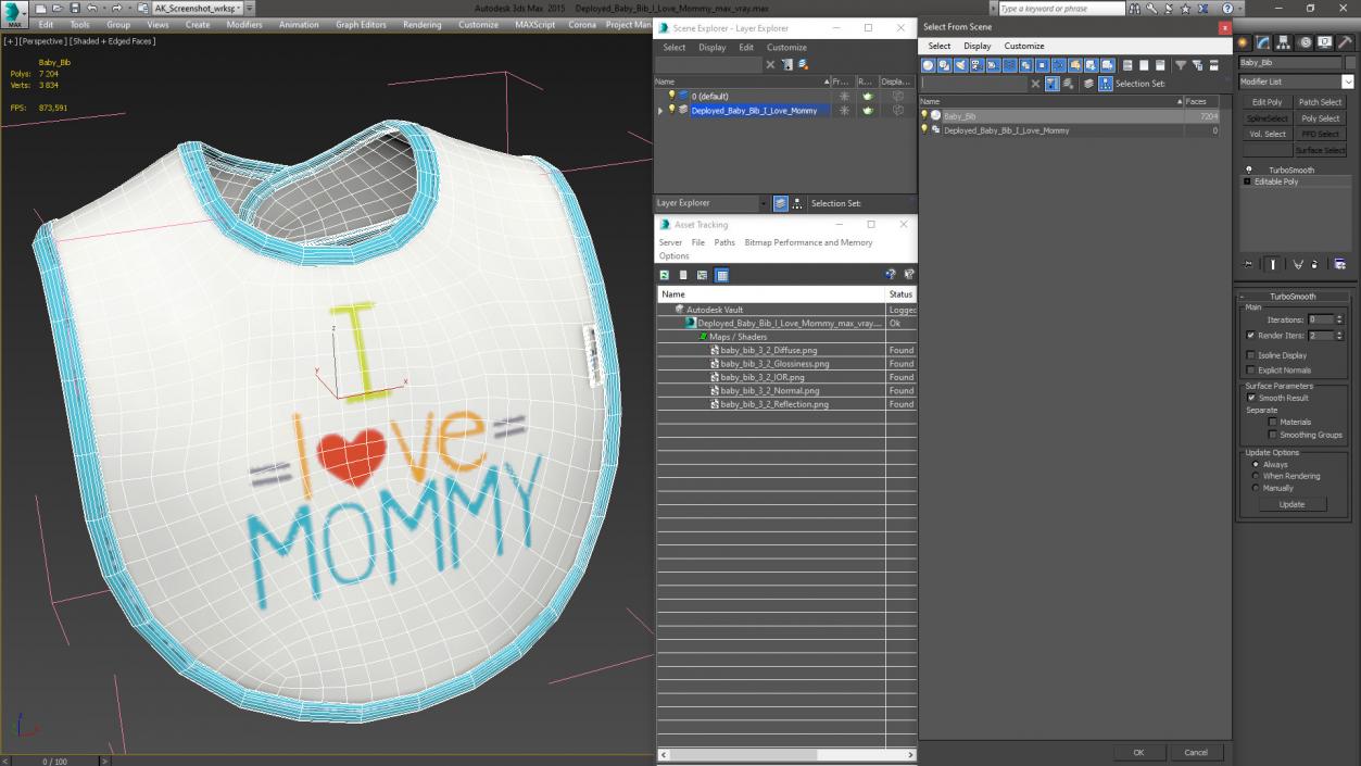 3D model Deployed Baby Bib I Love Mommy