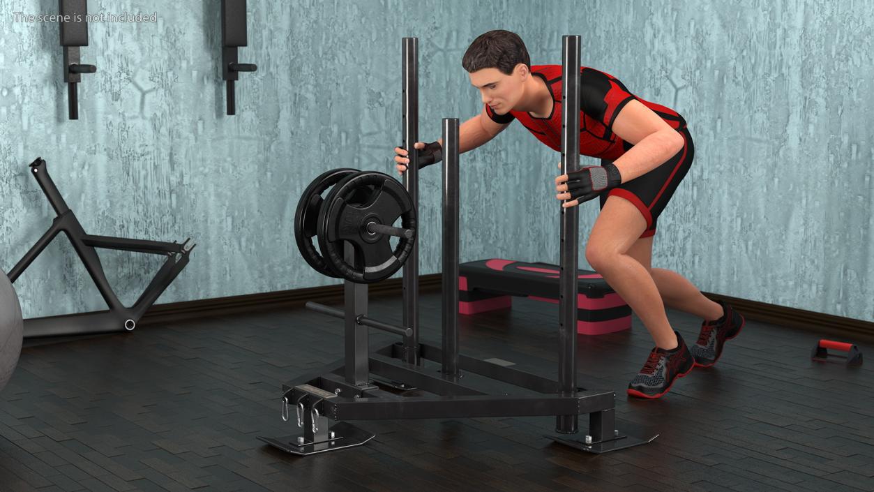 3D model Athlete with Armortech Heavy Duty 3 Post Prowler Sled Rigged