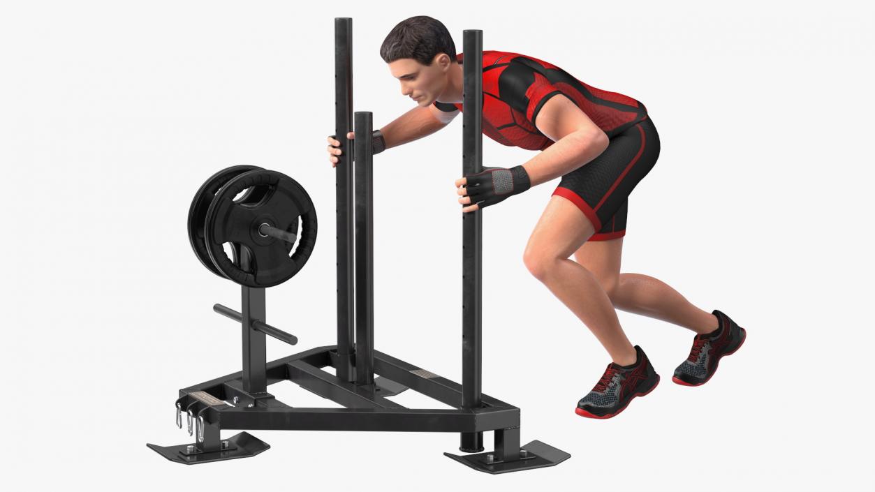 3D model Athlete with Armortech Heavy Duty 3 Post Prowler Sled Rigged