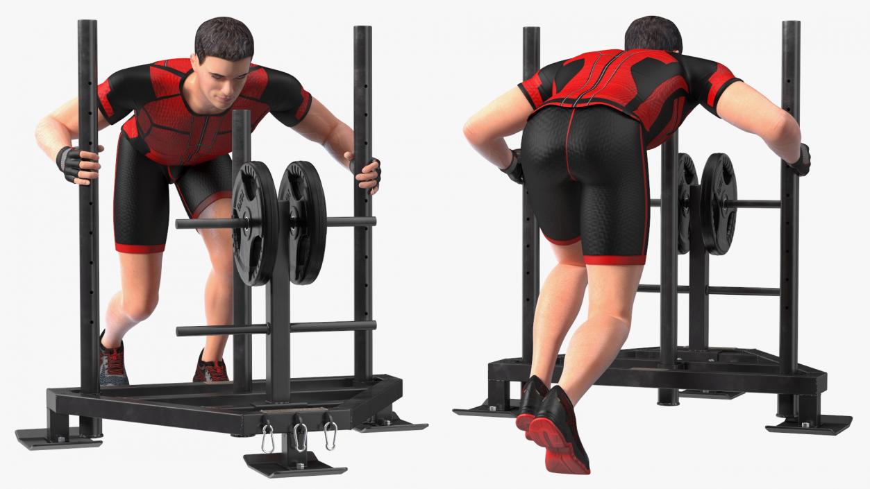 3D model Athlete with Armortech Heavy Duty 3 Post Prowler Sled Rigged