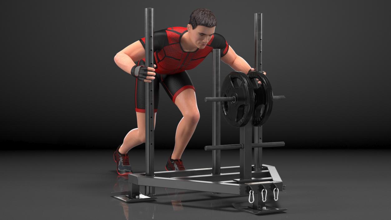 3D model Athlete with Armortech Heavy Duty 3 Post Prowler Sled Rigged