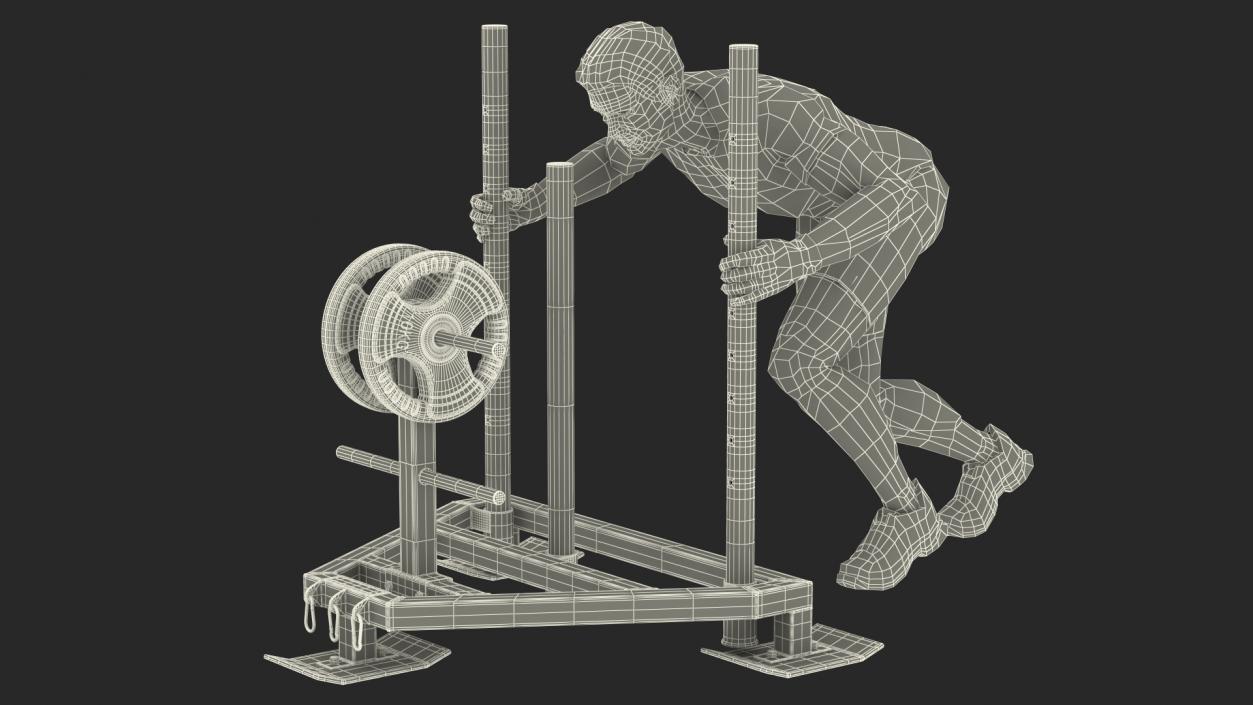 3D model Athlete with Armortech Heavy Duty 3 Post Prowler Sled Rigged