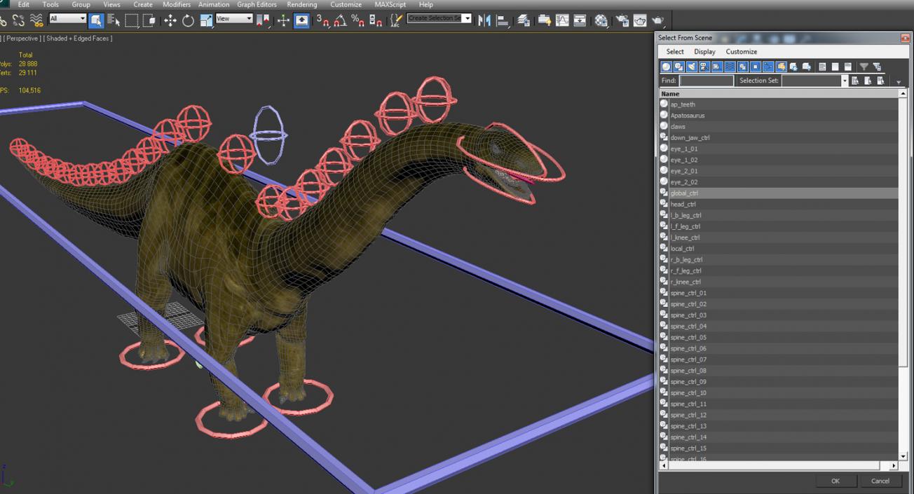 Apatosaurus Dinosaur Rigged 3D