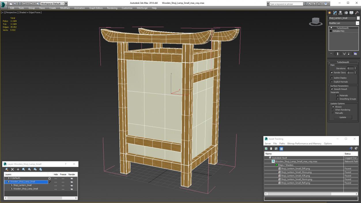 3D Wooden Shoji Lamp Small model