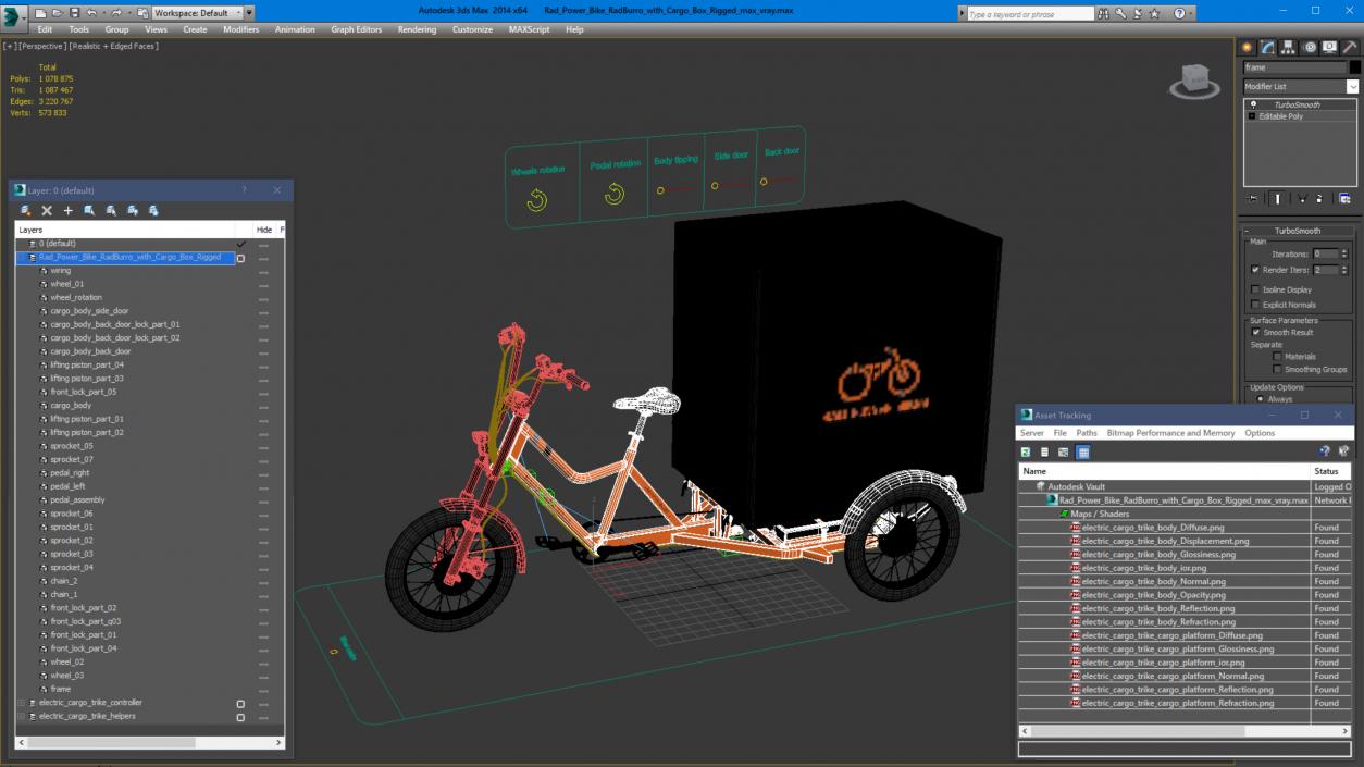 3D model Rad Power Bike RadBurro with Cargo Box Rigged