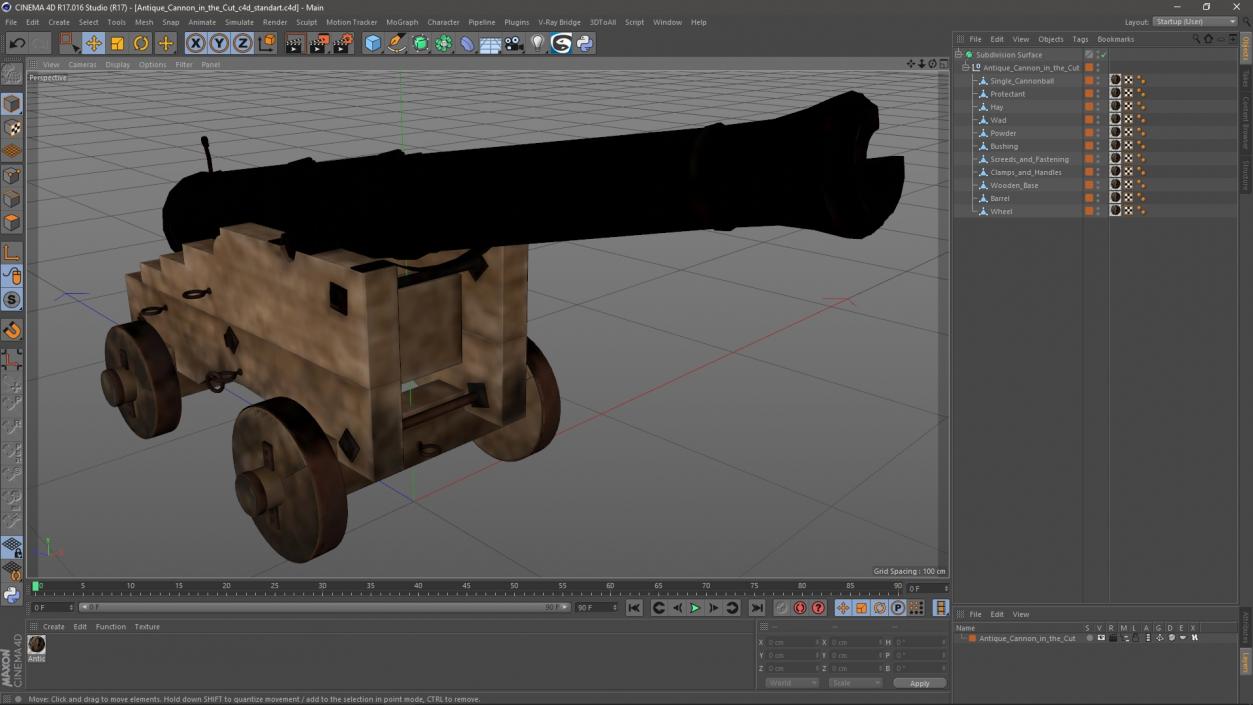 3D model Antique Cannon in the Cut