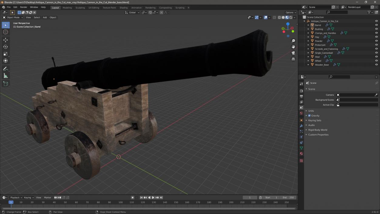 3D model Antique Cannon in the Cut