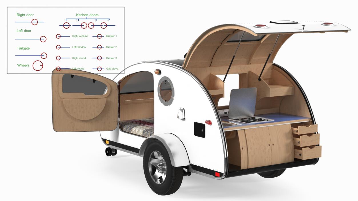 3D Teardrop Camping Trailer Rigged