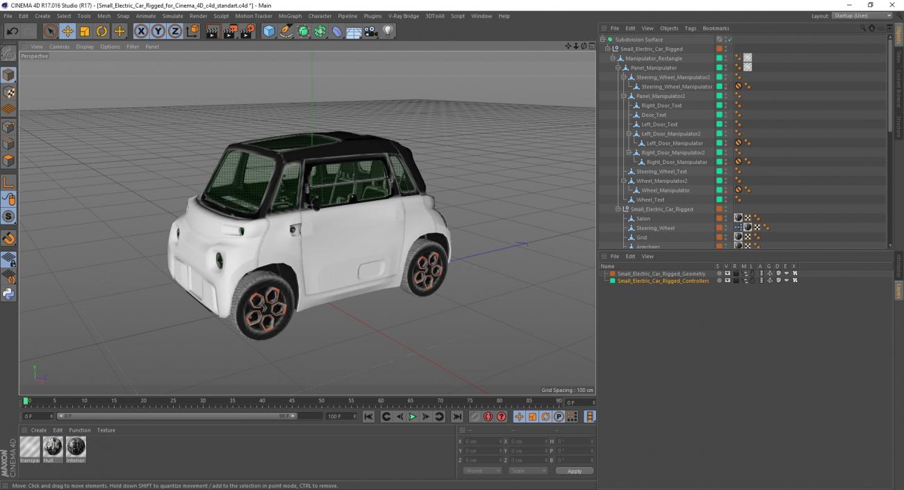 Small Electric Car Rigged for Cinema 4D 3D model