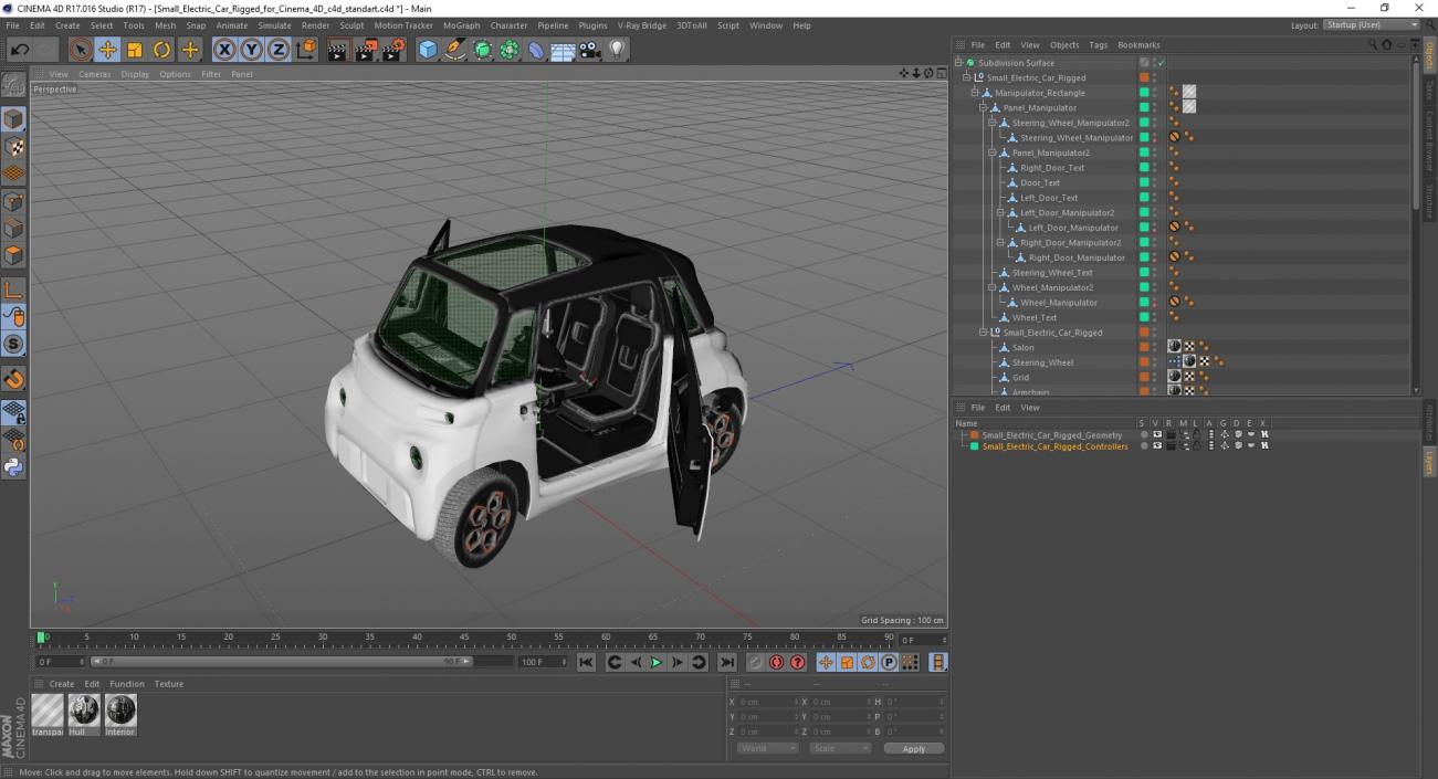 Small Electric Car Rigged for Cinema 4D 3D model