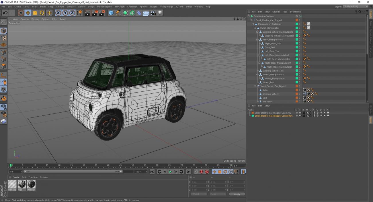 Small Electric Car Rigged for Cinema 4D 3D model