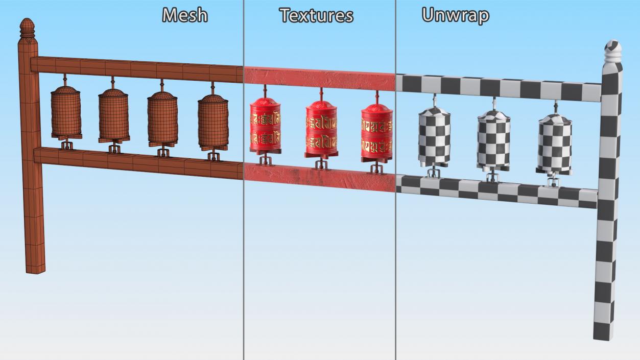 3D Buddhist Monk with Prayer Wheels Collection model