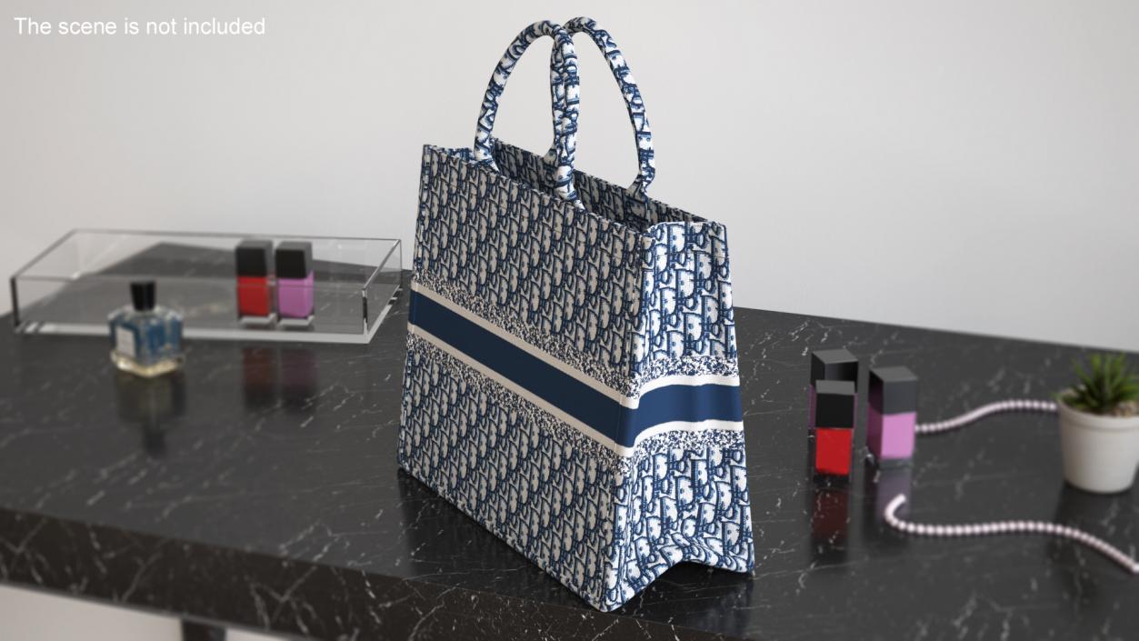 Embroidery Book Tote Bag Blue 3D model