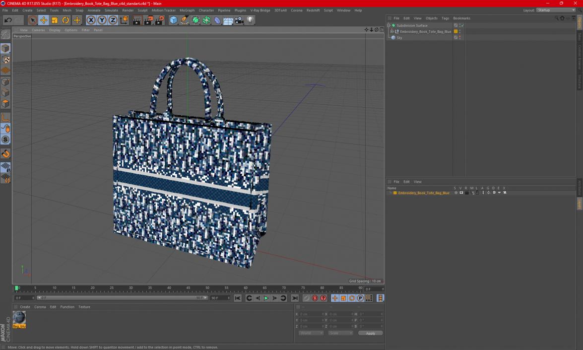 Embroidery Book Tote Bag Blue 3D model