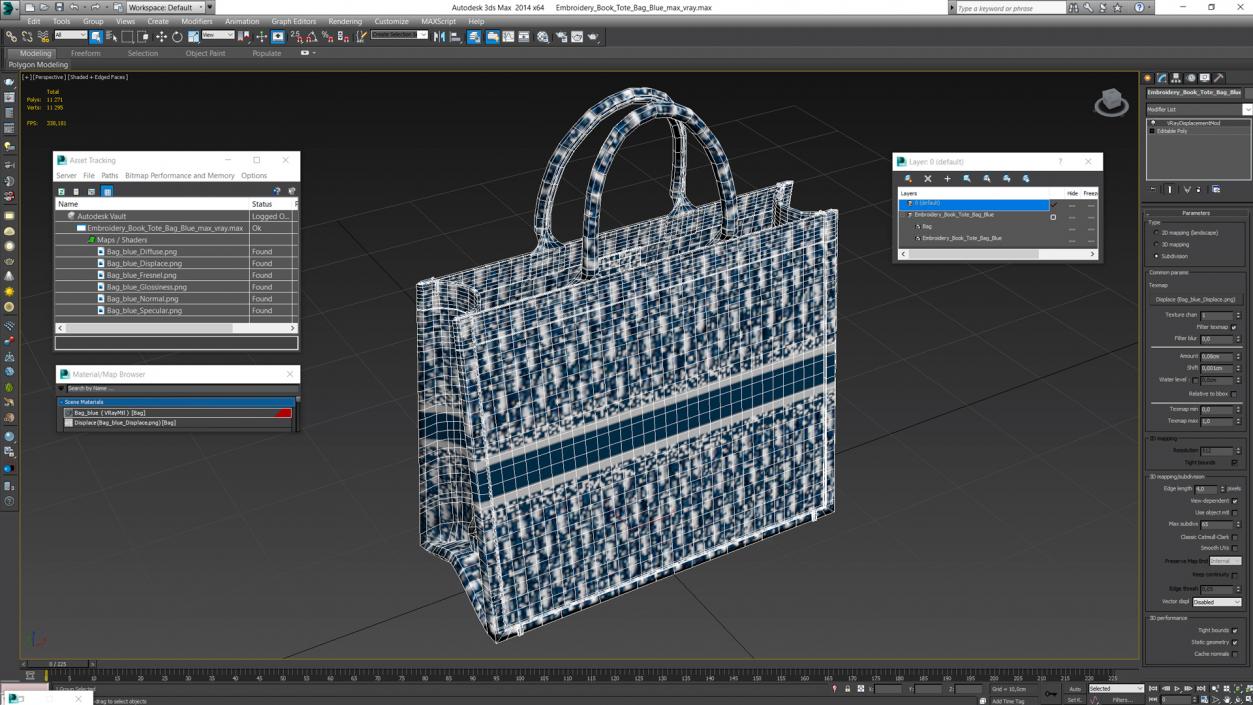 Embroidery Book Tote Bag Blue 3D model